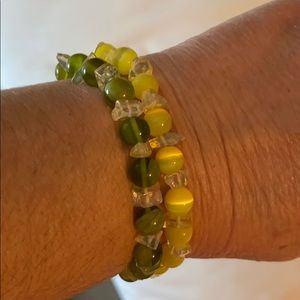 2 Stretchy Beaded Bracelets 1 Green & 1 Yellow Fun Casual One Size Fits Most
